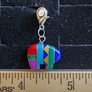 Vintage Zuni Native American Inlaid Stone Bear Bracelet Charm Sterling Silver